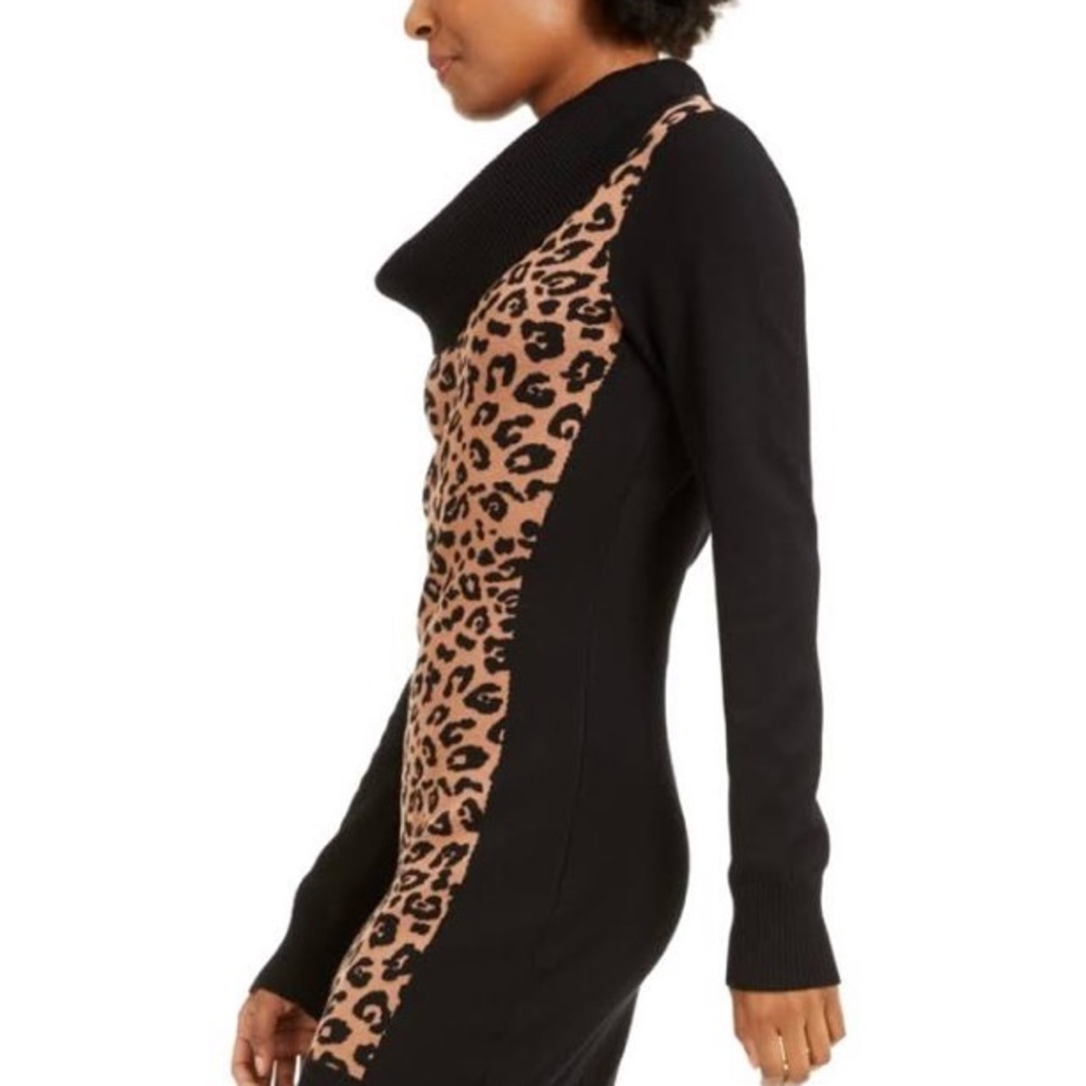 Juniors' Cowlneck Animal-Print Sweater Dress